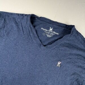 Psycho Bunny Embroidered Logo V-Neck T-shirt Men Size 9 XXL Blue S/S Tee 0001